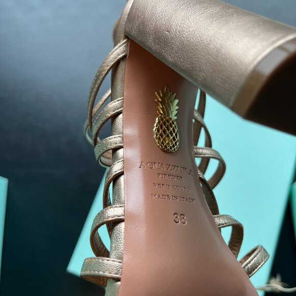NWT Aquazzura Willow Sandals 105 In Light Copper Cage Style Lace Up High Heels - Picture 7 of 13